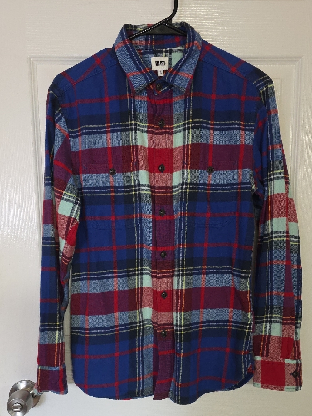 Men's Plaid Button-Down Shirt in Blue & Red